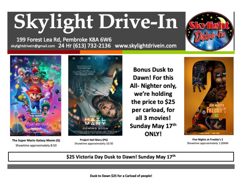Skylight Drive-In! The Super Mario Galaxy Movie WITH Project Hail Mary AND Five Nights at Freddy's